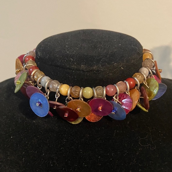 Multicolor Bead & Button Statement Bracelet AND Blue with white beads & Silver - Picture 2 of 3